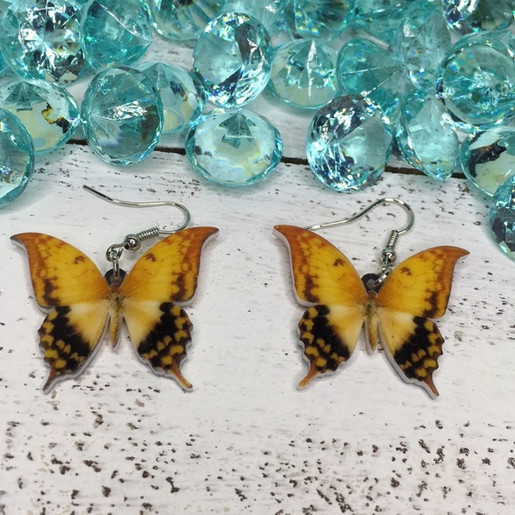 Jewelry - Yellow Spotted Acrylic Butterfly Earrings